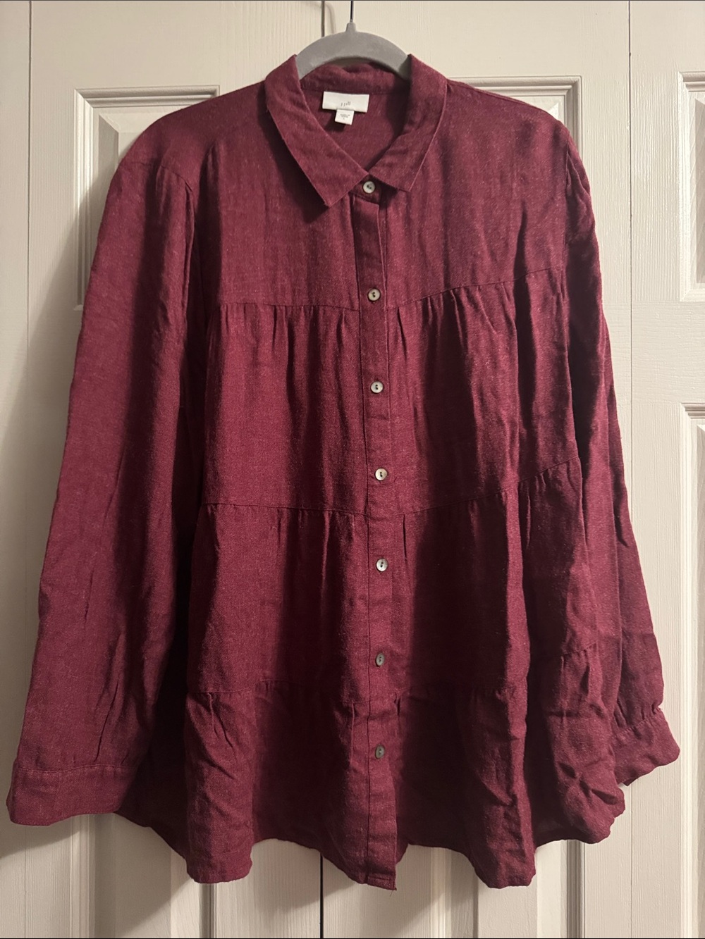 J. Jill Burgundy Button-Down Tiered Long-Sleeve Shirt